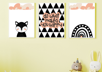 Minimalist Monochrome Scandi Nursery Wall Art Prints - Set of 3 Digital Downloads