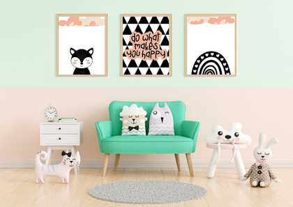 Minimalist Monochrome Scandi Nursery Wall Art Prints - Set of 3 Digital Downloads