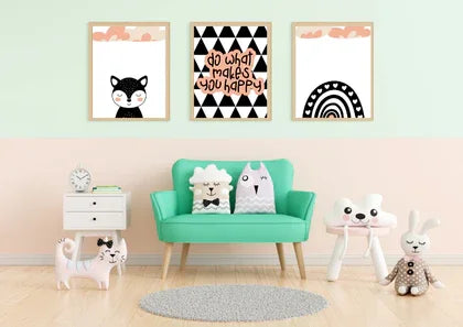 Minimalist Monochrome Scandi Nursery Wall Art Prints - Set of 3 Digital Downloads