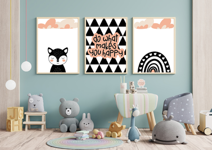 Minimalist Monochrome Scandi Nursery Wall Art Prints - Set of 3 Digital Downloads