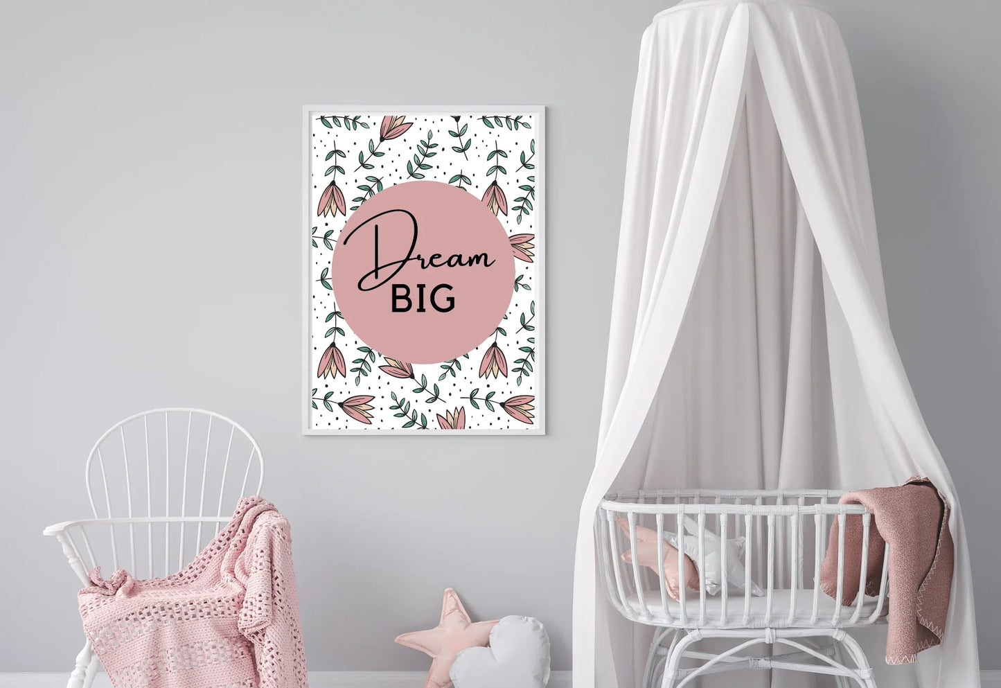 Dream Big Floral Nursery Quote Print