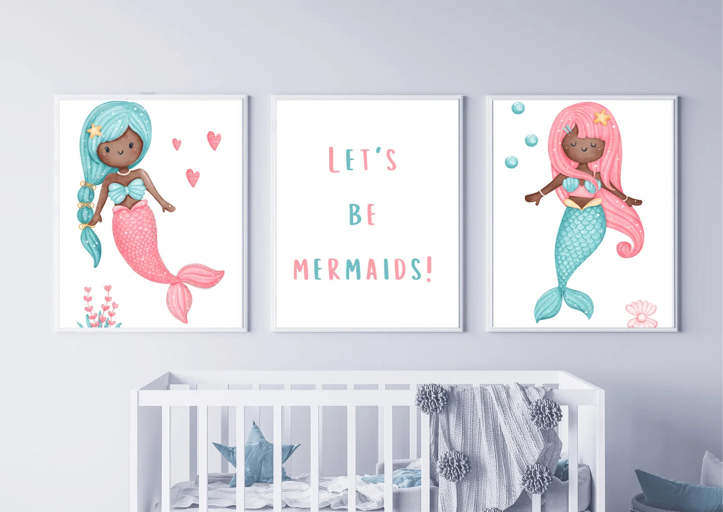 Mermaid Nursery Wall Art | Set of 3 Digital Prints | Little Jelly Bean Art