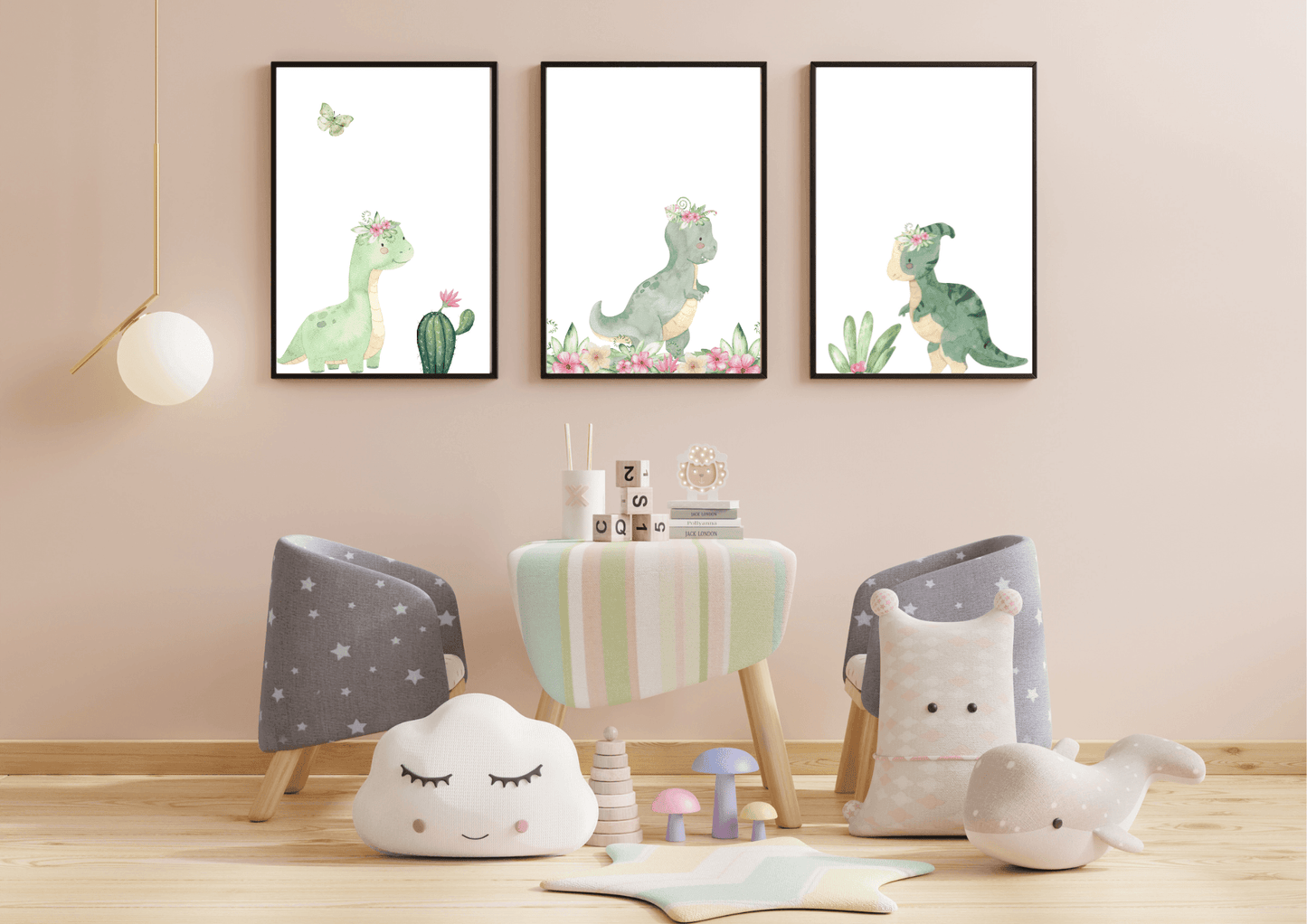 Set of three dinosaur nursery prints