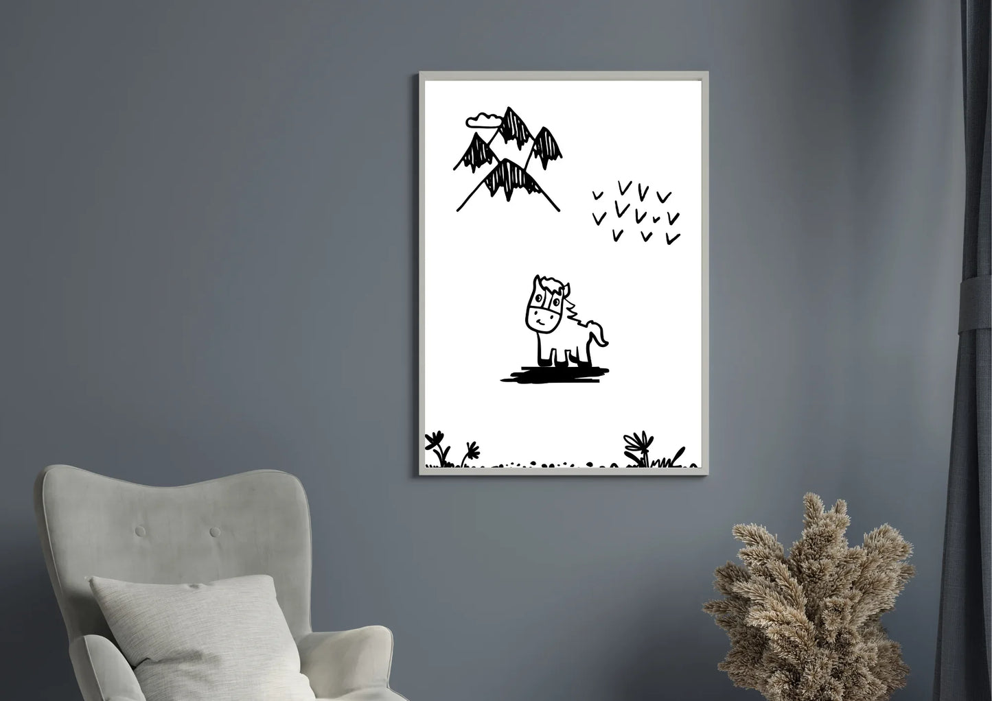 Black and white horse nursery art