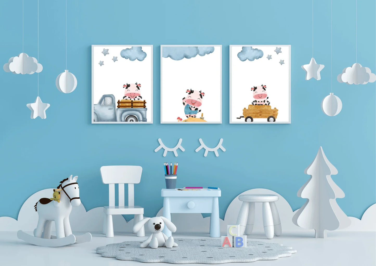 Set of three cow nursery prints