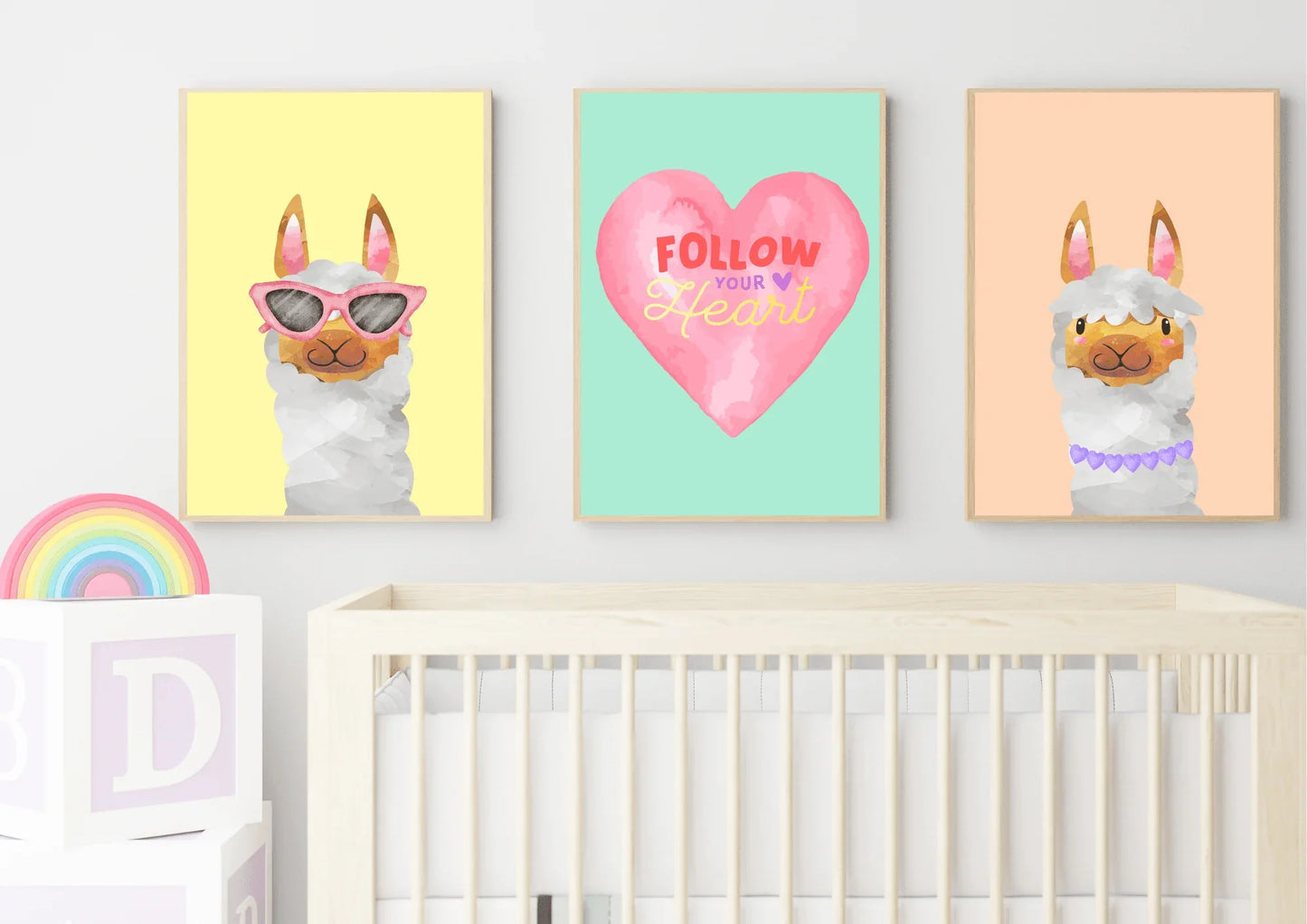 Set of three watercolor llama nursery prints