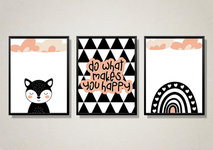 Minimalist Monochrome Scandi Nursery Wall Art Prints - Set of 3 Digital Downloads