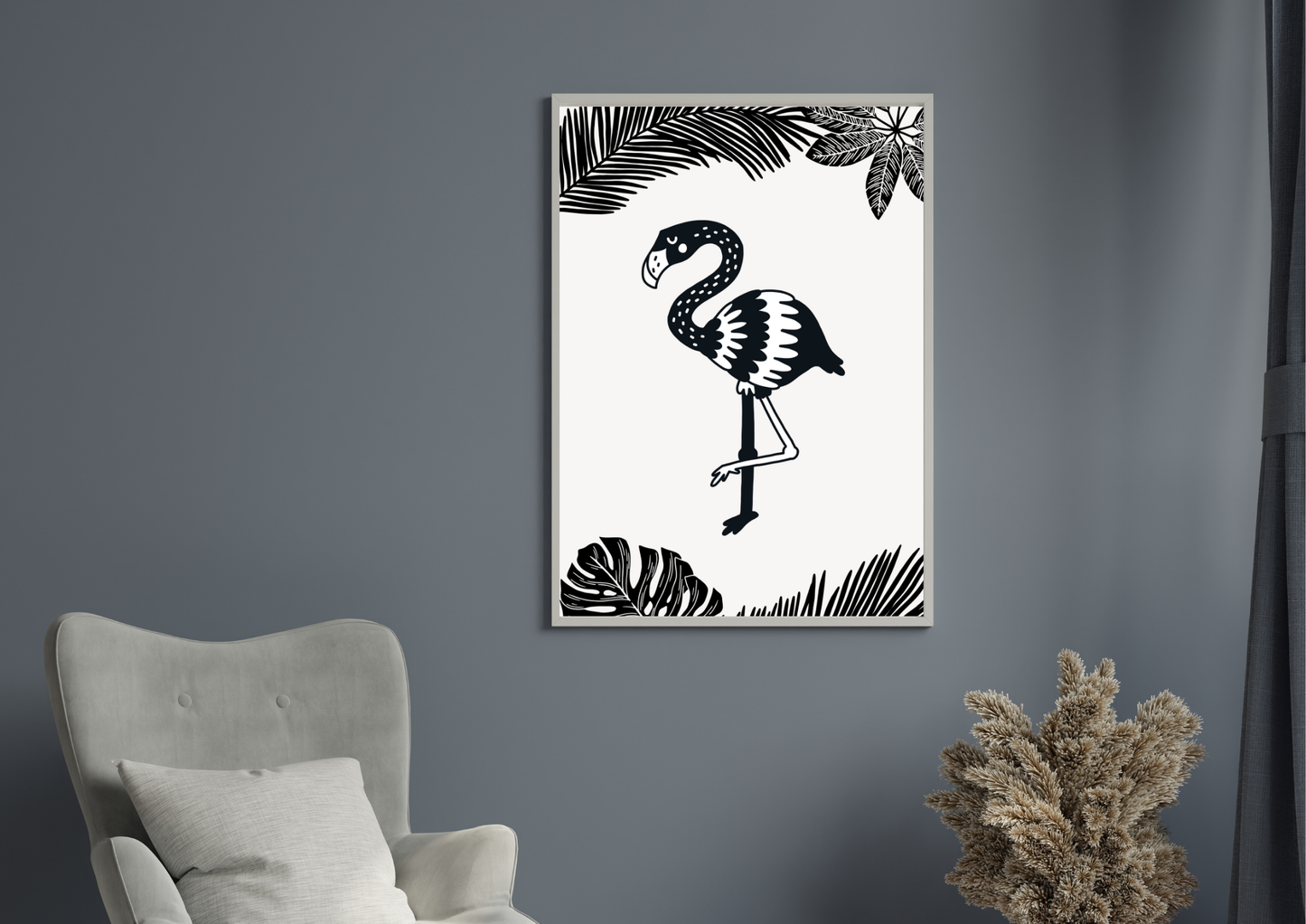 Black and White Flamingo Nursery Art