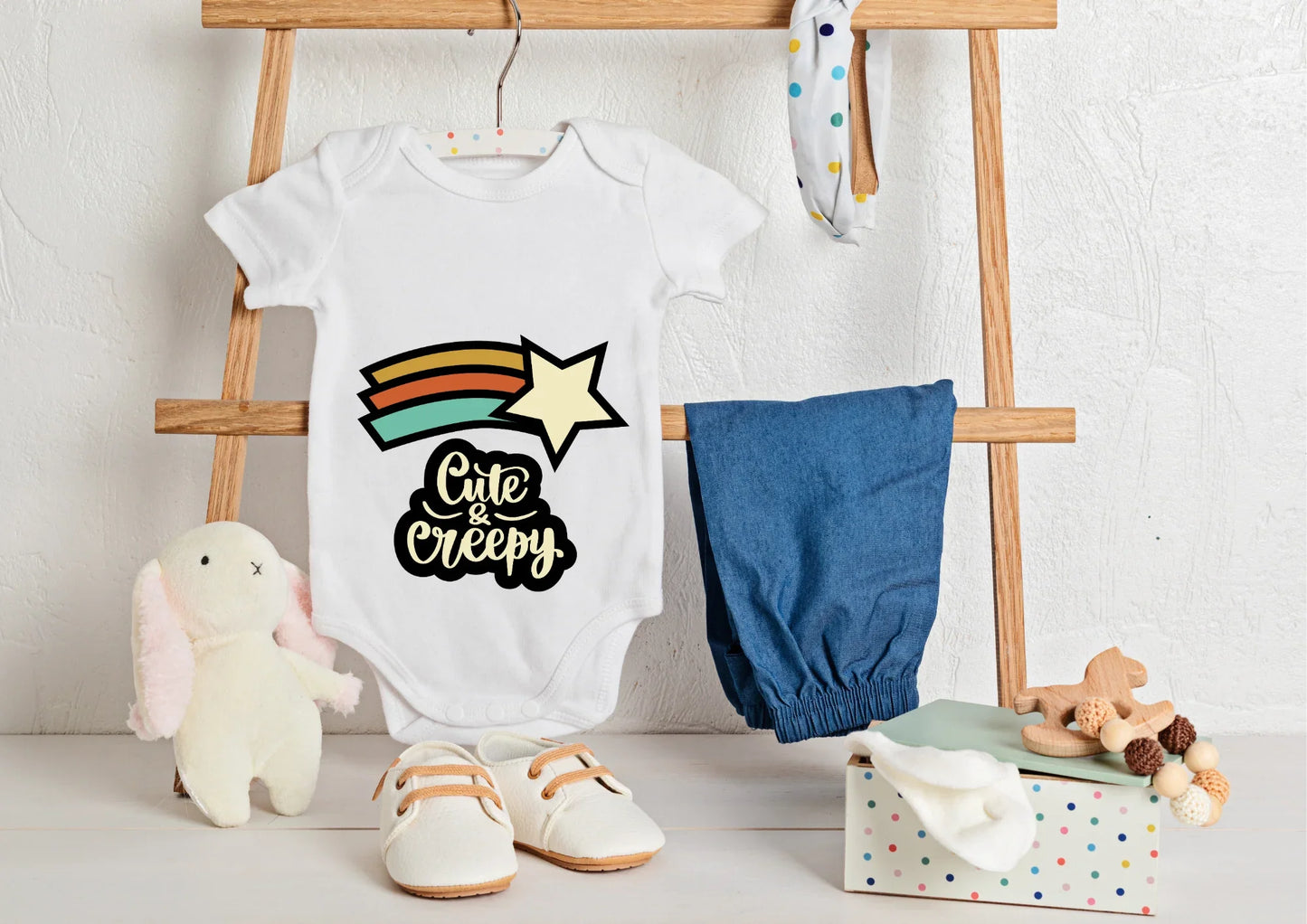 Digital rainbow halloween print with "Cute and Creepy" quote