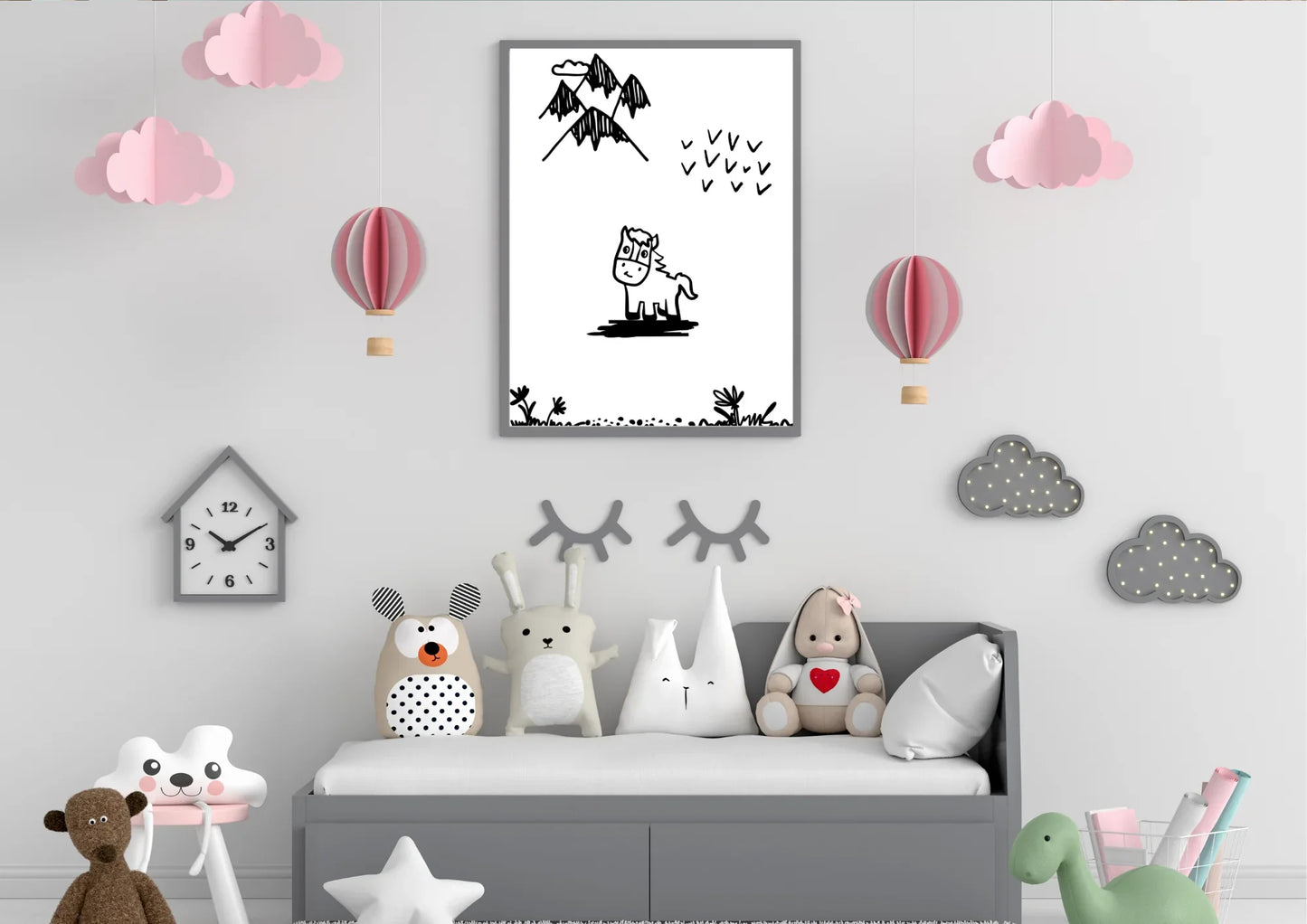 Black and white horse nursery art