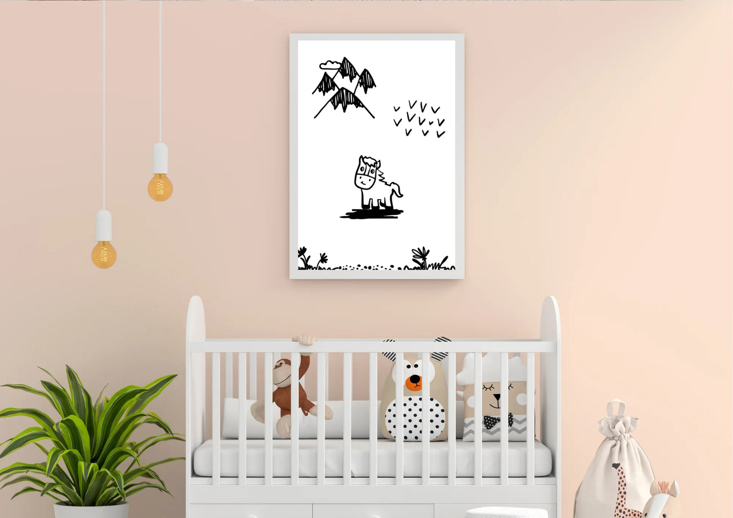 Black and white horse nursery art