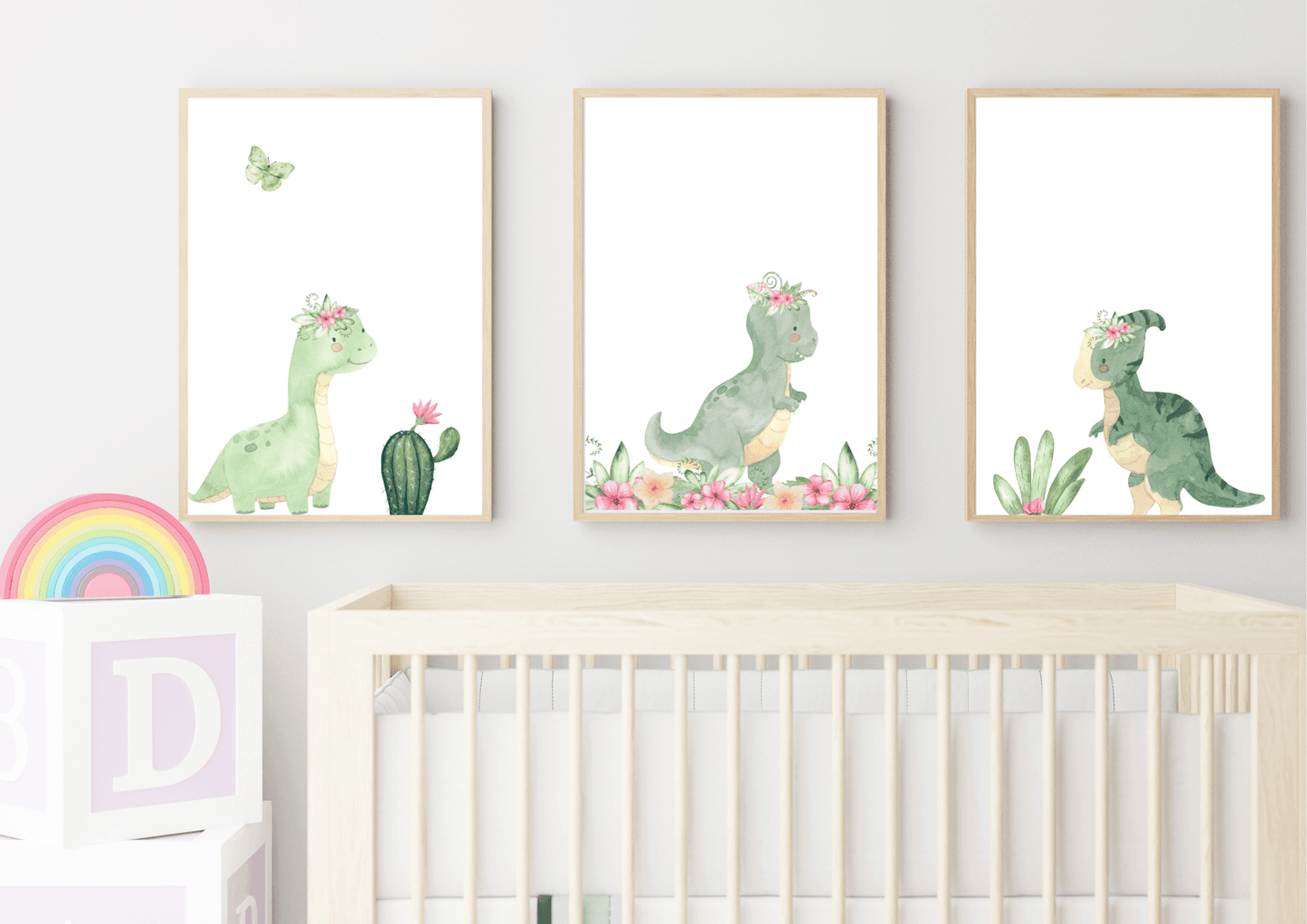 Set of three dinosaur nursery prints