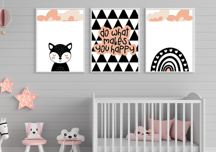 Minimalist Monochrome Scandi Nursery Wall Art Prints - Set of 3 Digital Downloads
