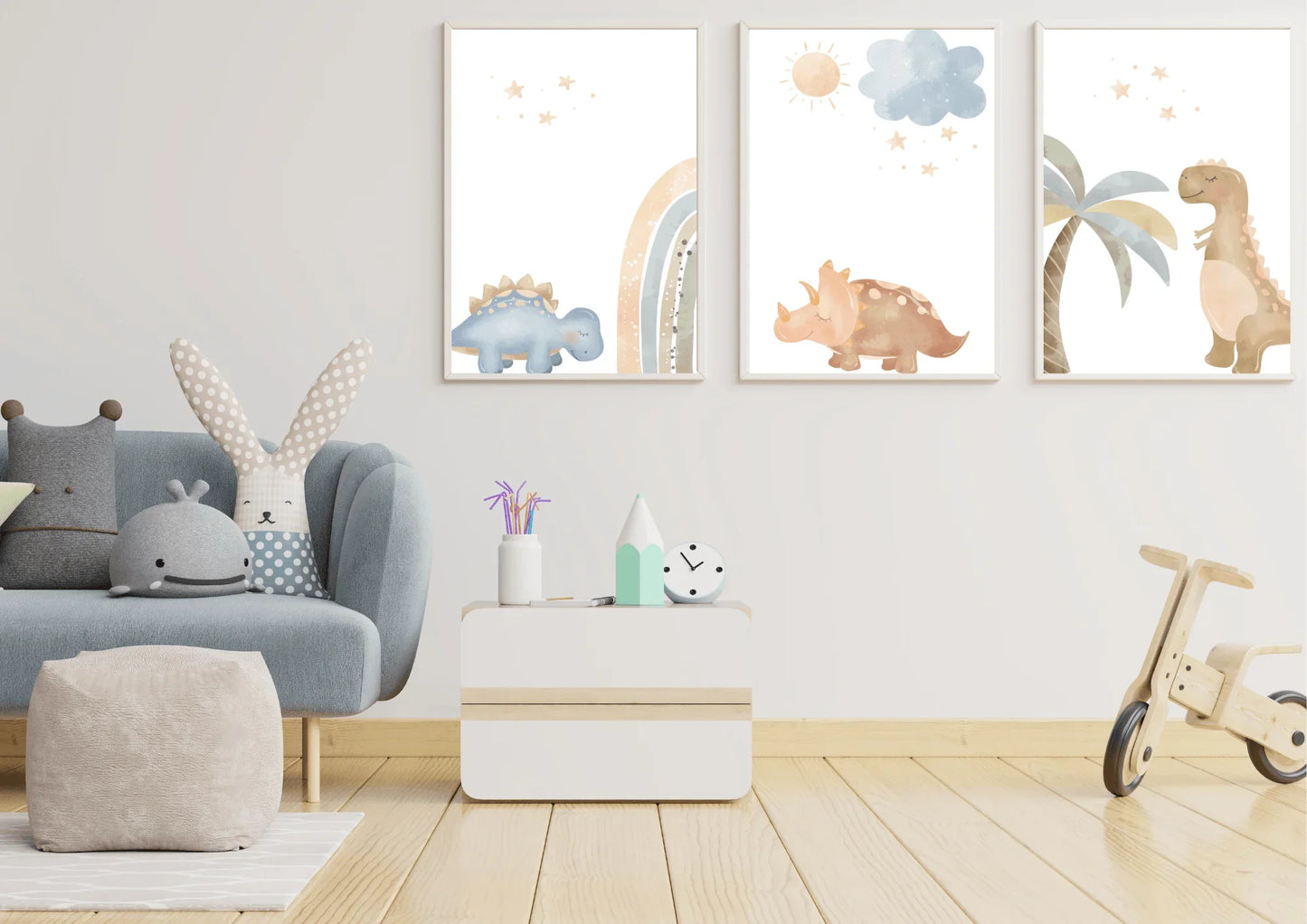 Dinosaur Nursery Wall Art | Gender Neutral Prints | Set of 3 Digital Art