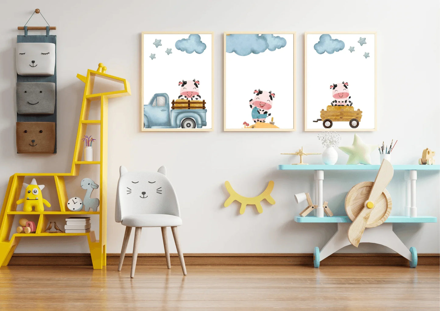 Set of three cow nursery prints