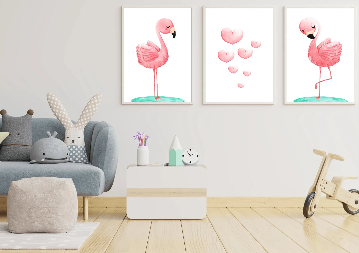 Set of three flamingo nursery prints