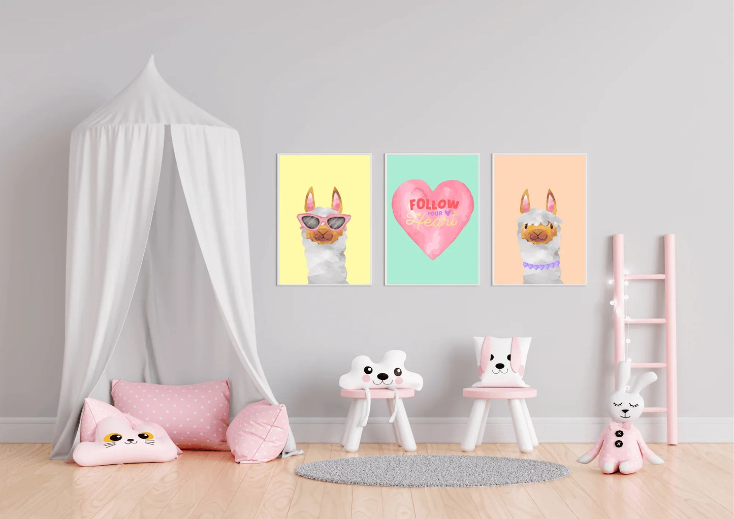 Set of three watercolor llama nursery prints