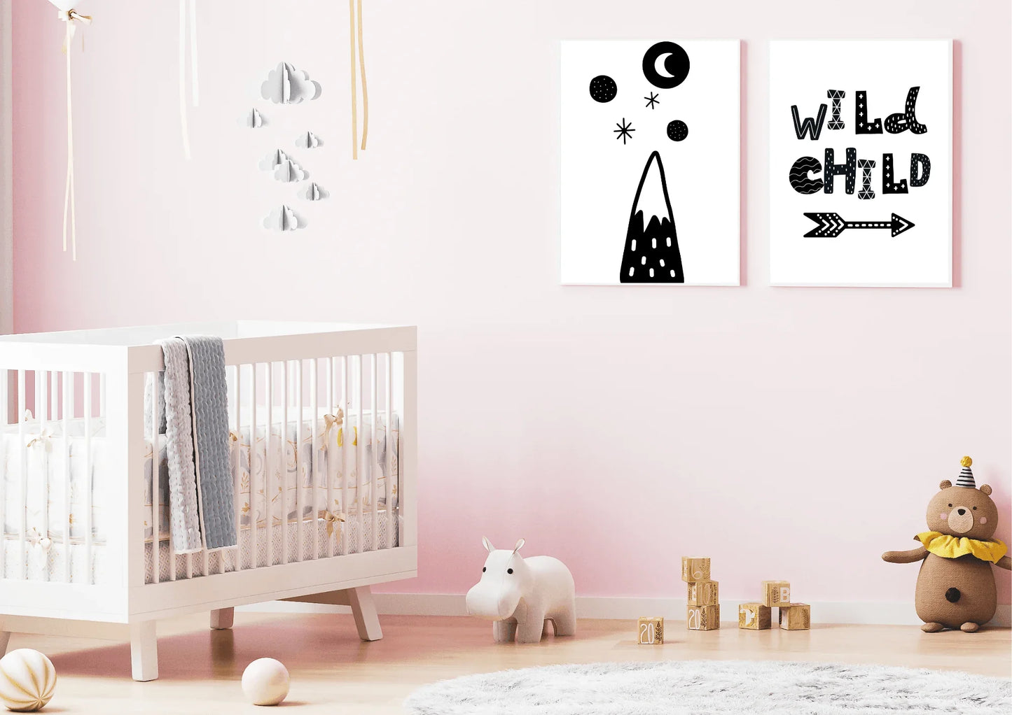 Set of two black and white adventure themed nursery prints