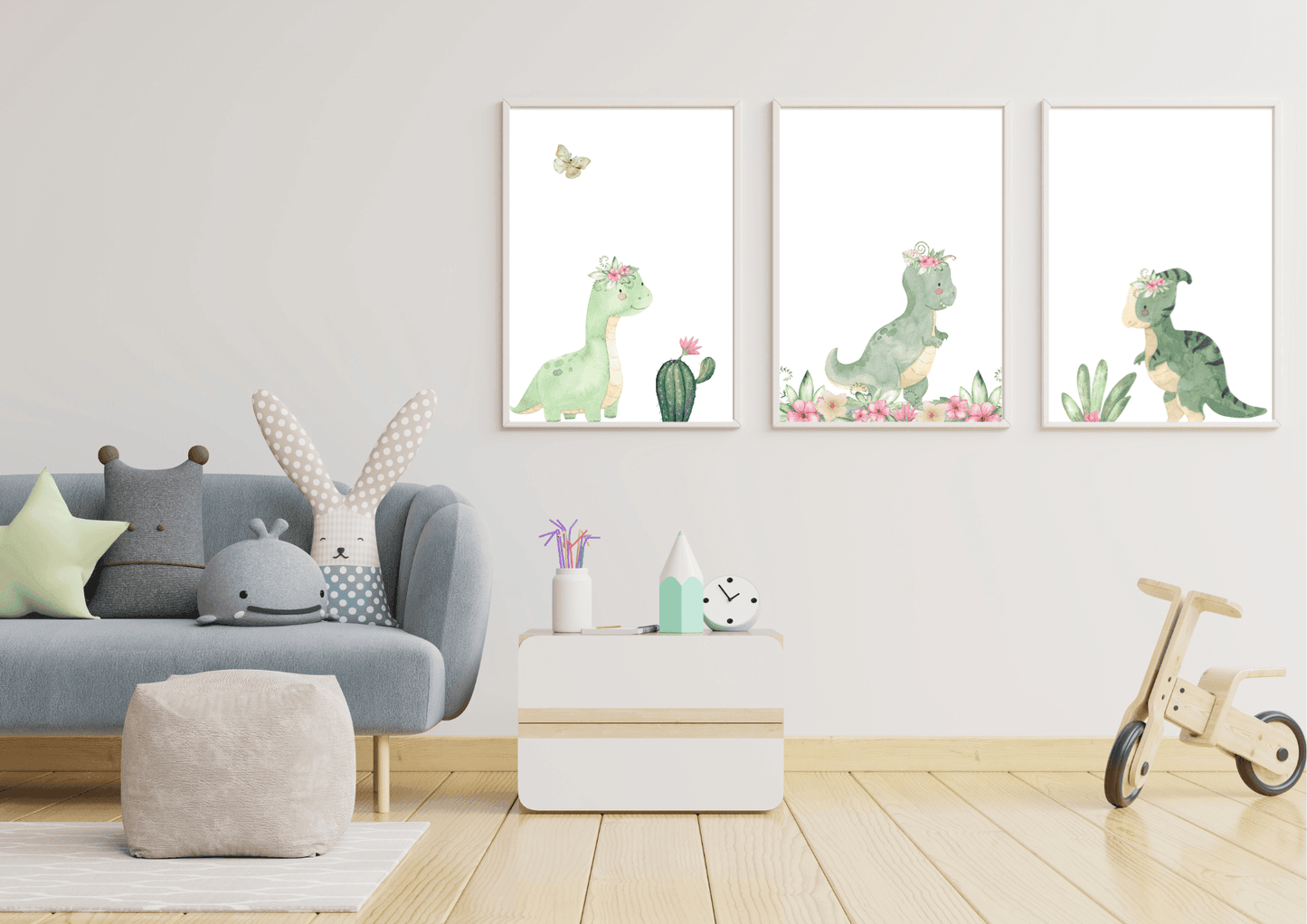 Set of three dinosaur nursery prints