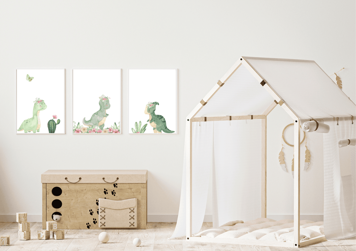 Set of three dinosaur nursery prints