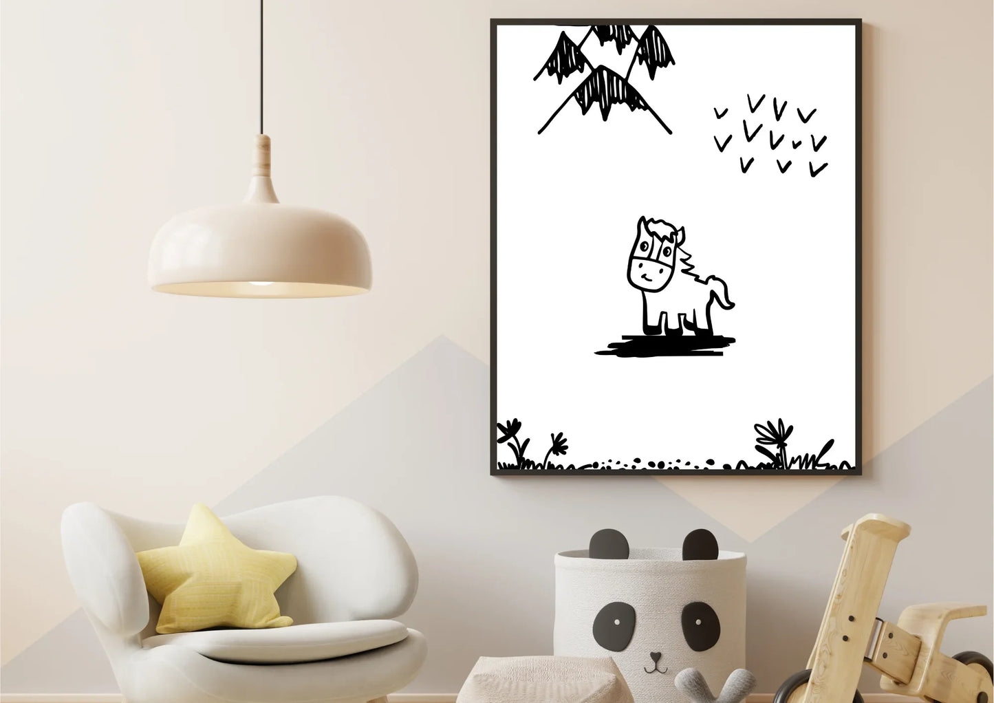 Black and white horse nursery art