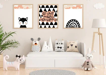 Minimalist Monochrome Scandi Nursery Wall Art Prints - Set of 3 Digital Downloads