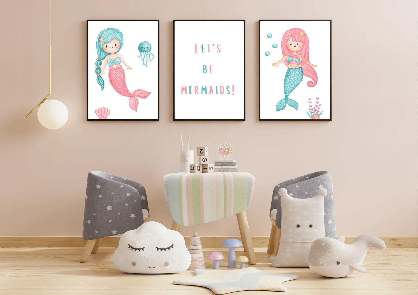 Set of three mermaid nursery prints