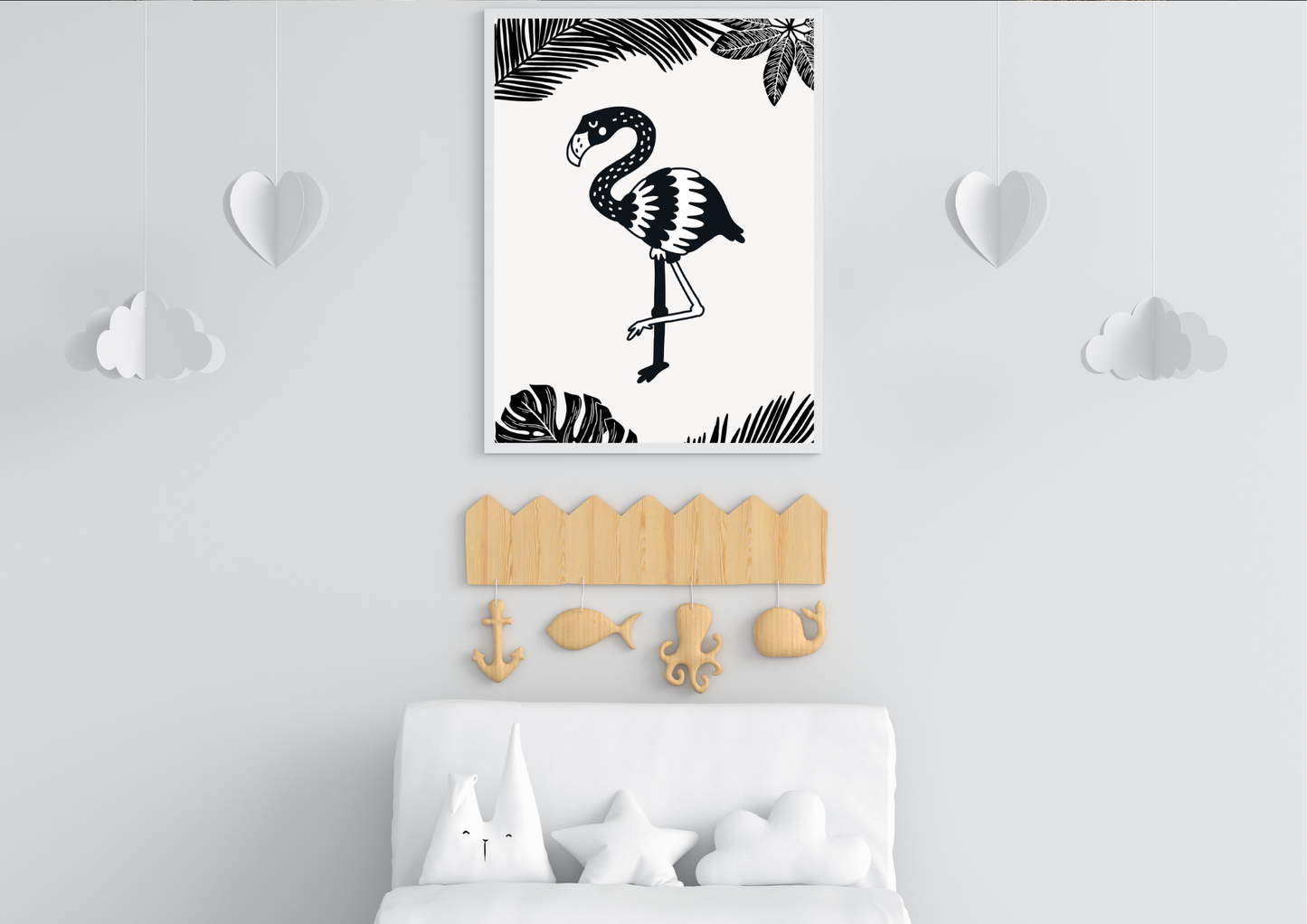 Black and White Flamingo  Nursery Art