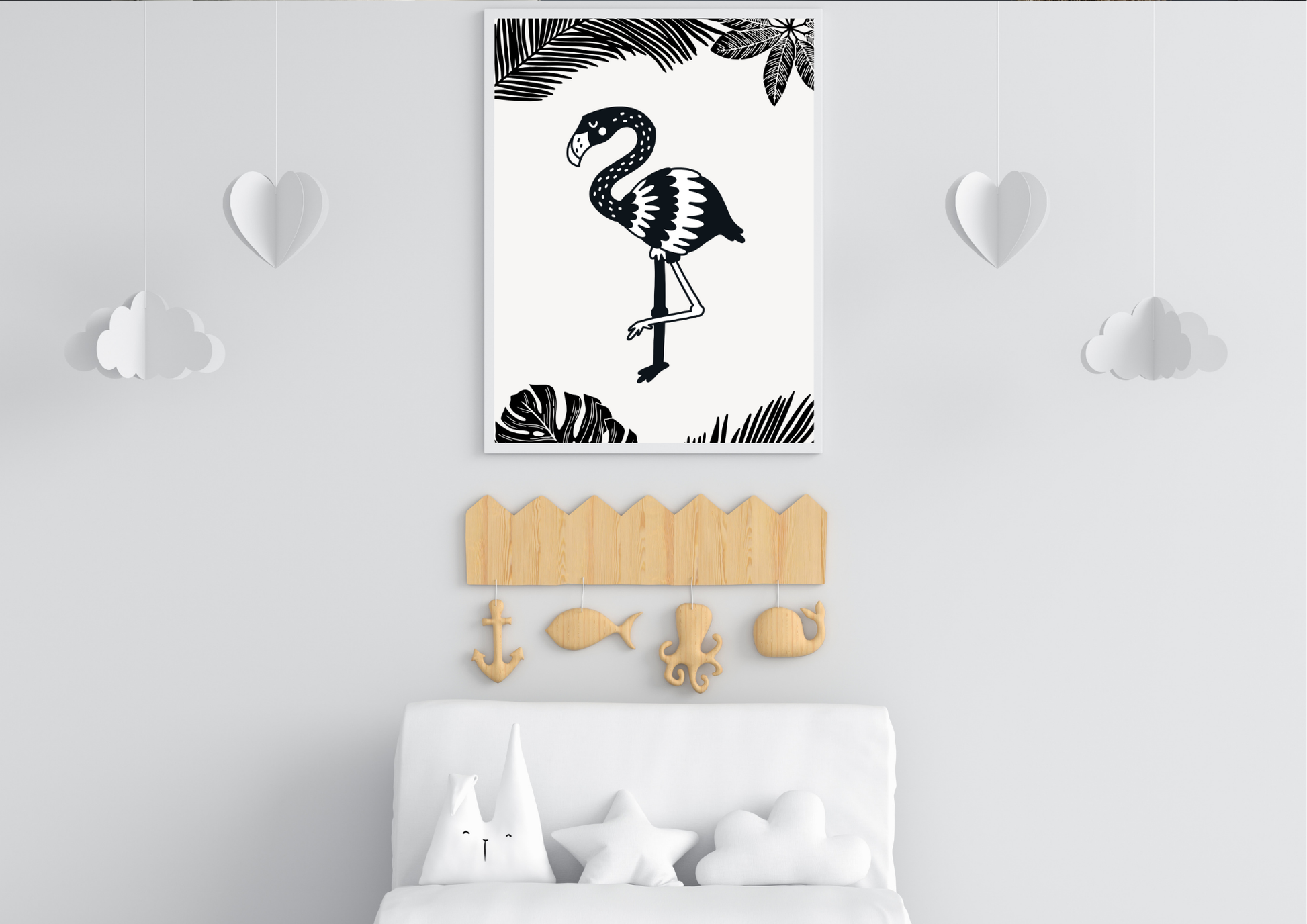 Black and White Flamingo  Nursery Art