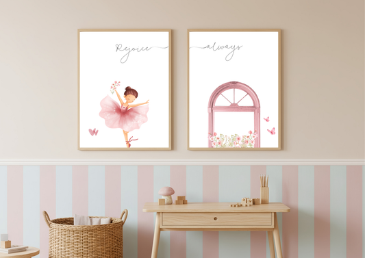 Christian Ballerina Nursery Art | Rejoice Always Set | Set of 2