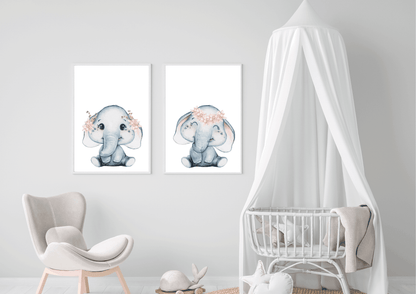 Set of two elephant nursery prints