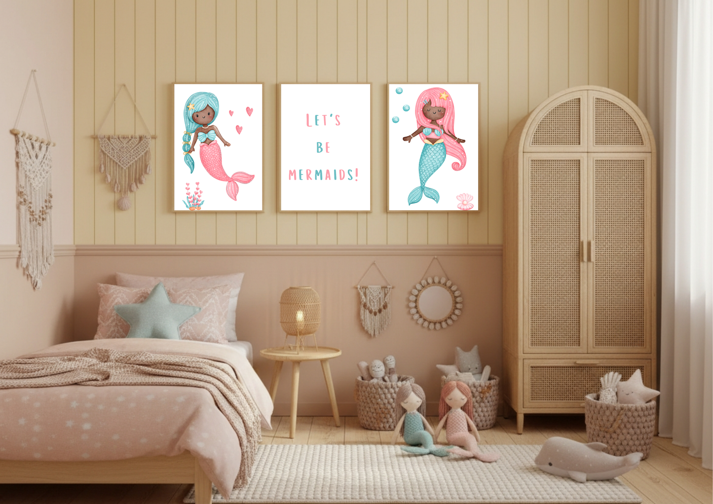 Mermaid Nursery Wall Art | Set of 3 Digital Prints | Little Jelly Bean Art
