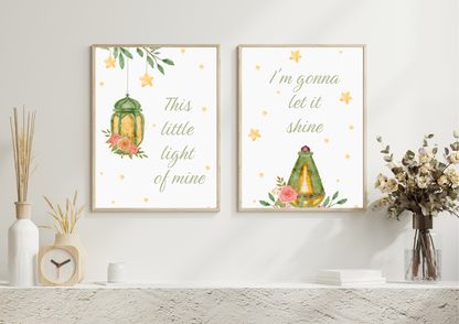 Two framed Christian prints with on the wall.