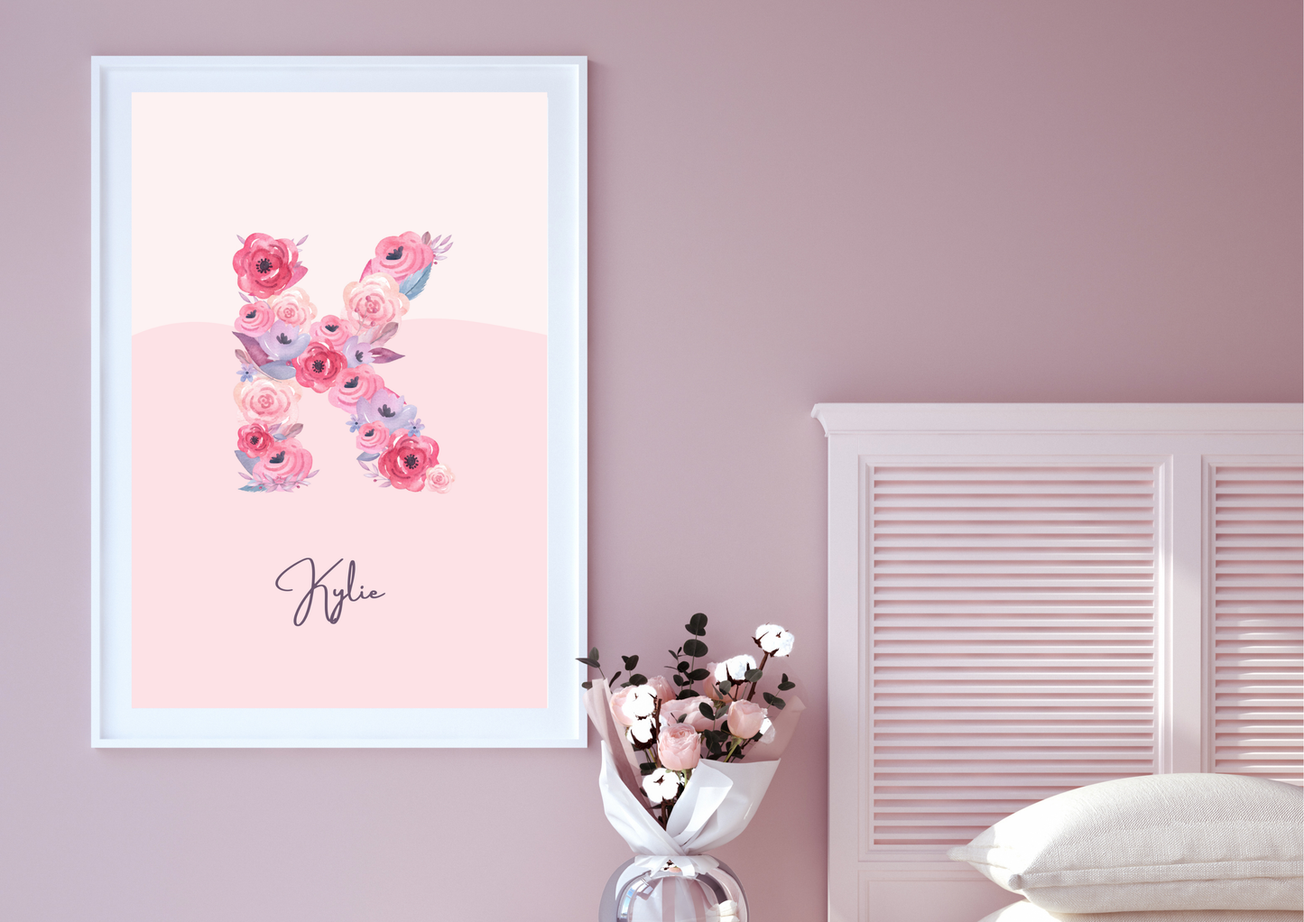 Personalized Floral Initial Wall Art | Custom Nursery Name Print
