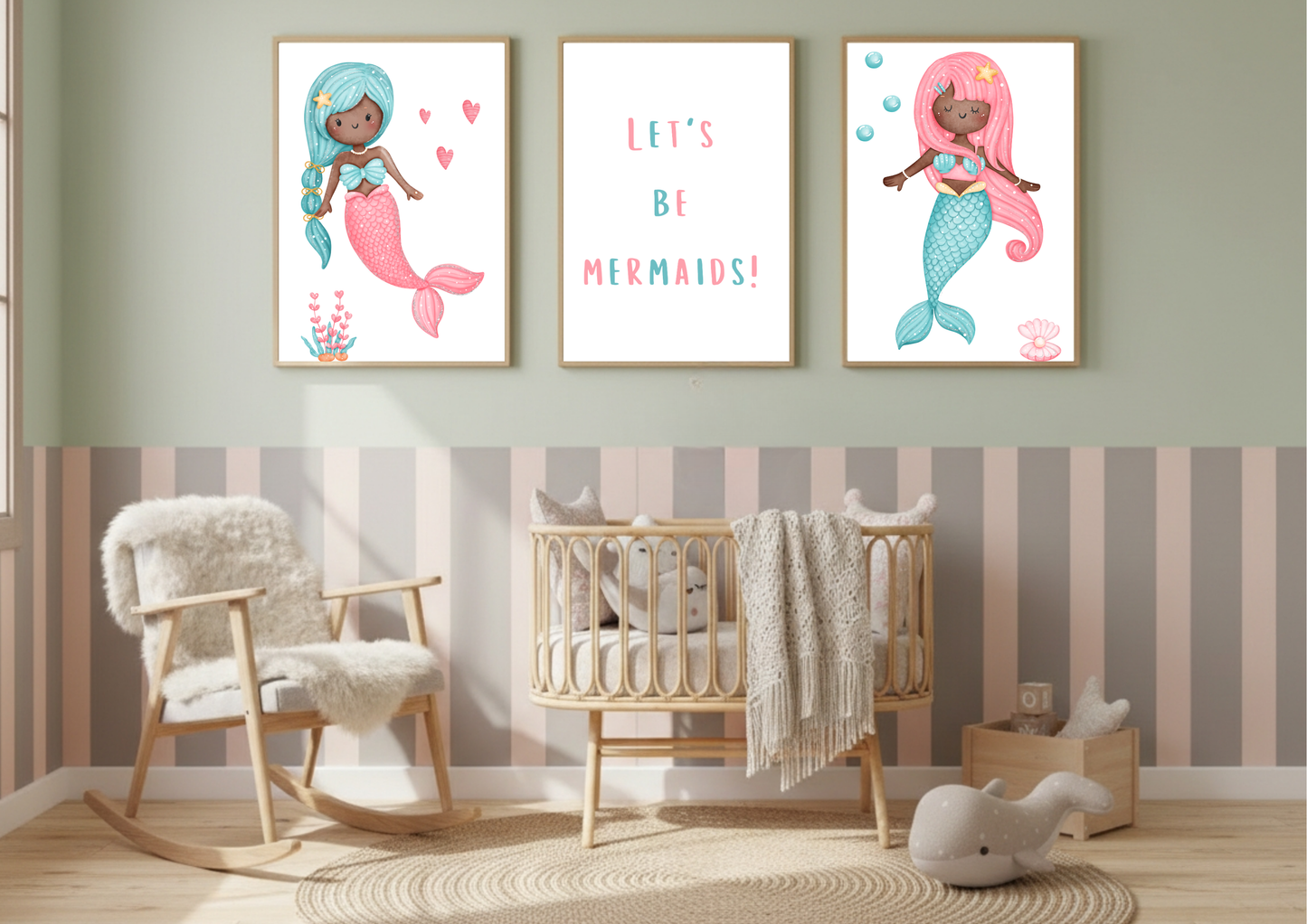 Mermaid Nursery Wall Art | Set of 3 Digital Prints | Little Jelly Bean Art