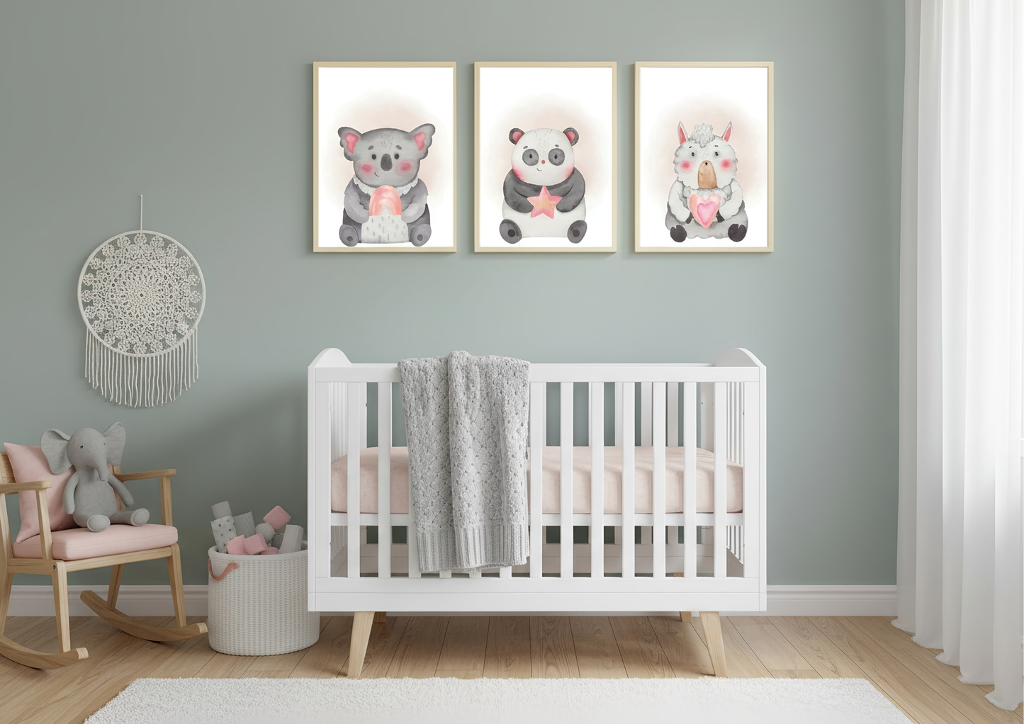 Cute Animal Nursery Prints | Set Of 3 | Koala Panda Sheep Wall Art