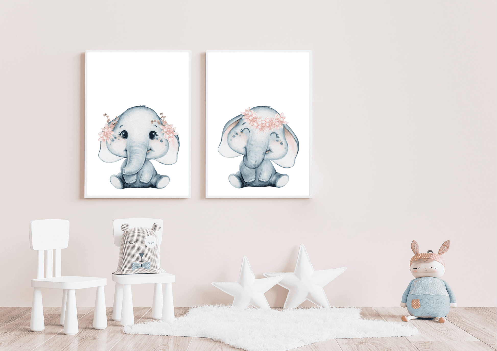 Set of two elephant nursery prints