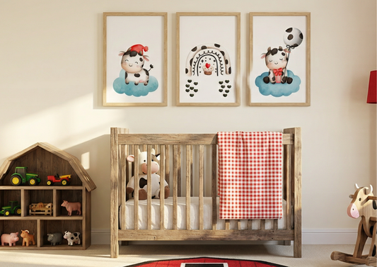 Cute Cow Nursery Prints | Set Of 3 | Farm Animal Baby Shower Gift