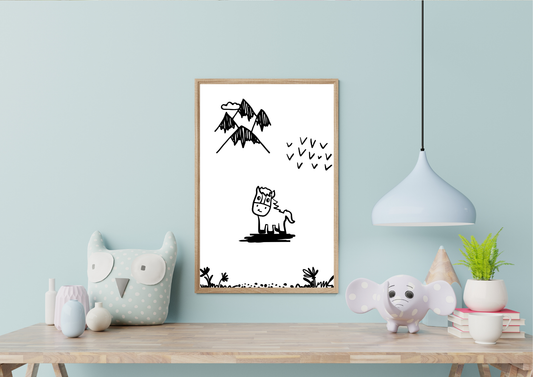 Black and white horse nursery art