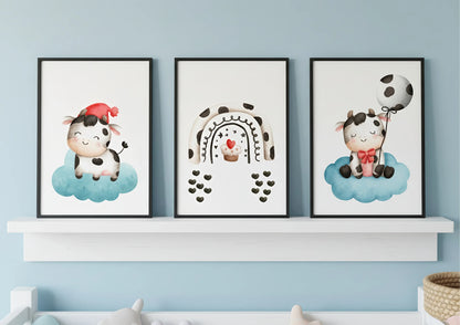 Cute Cow Nursery Prints | Set Of 3 | Farm Animal Baby Shower Gift