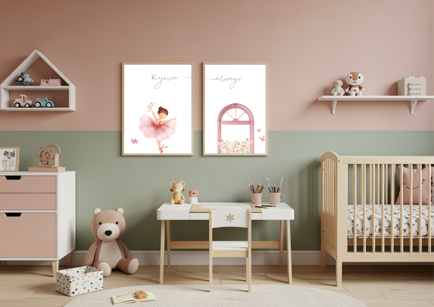 Christian Ballerina Nursery Art | Rejoice Always Set | Set of 2