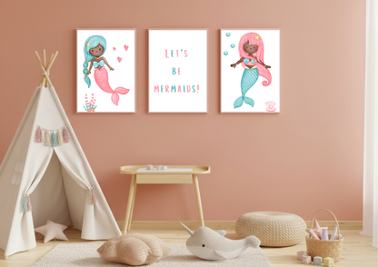 Mermaid Nursery Wall Art | Set of 3 Digital Prints | Little Jelly Bean Art