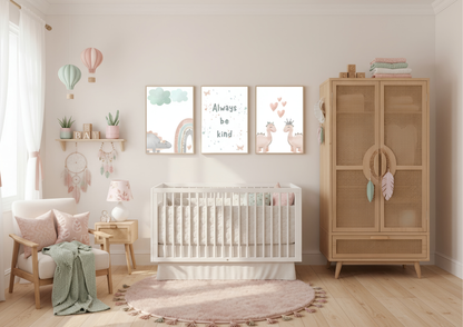 Boho Dino Nursery Prints | Always Be Kind Wall Art | Digital Download Girls Room Decor