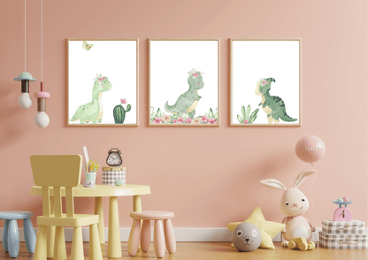 Set  of three dinosaur nursery prints
