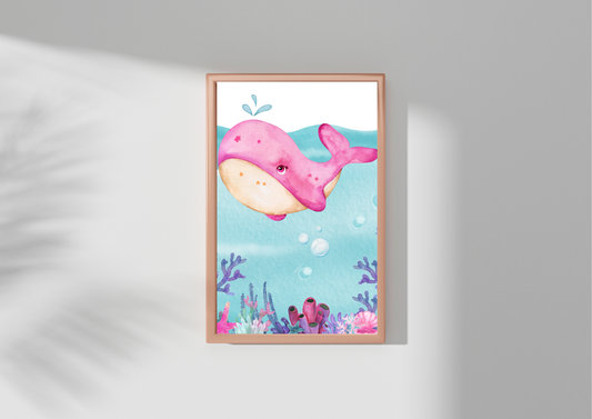 Pink Whale Nursery Art