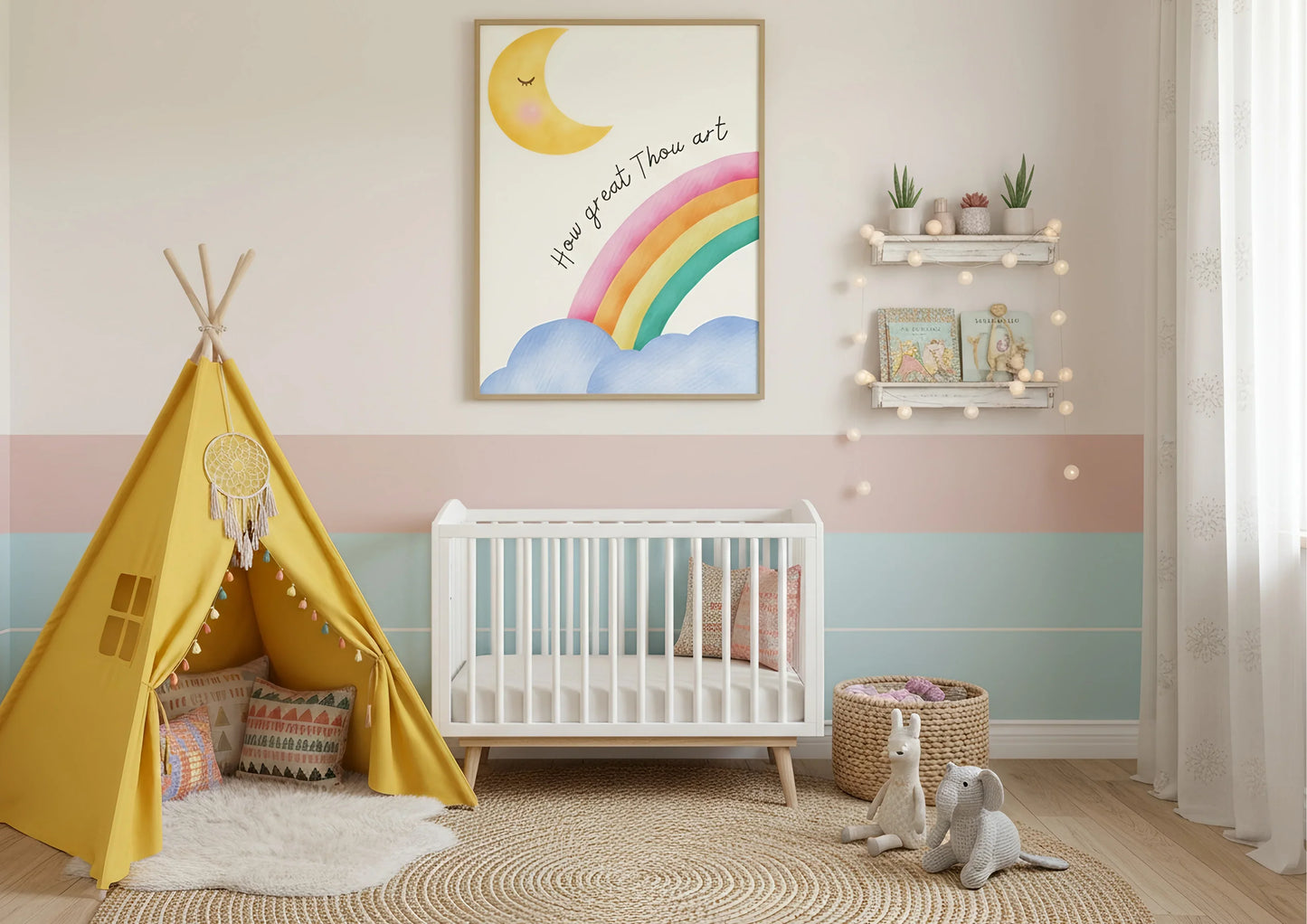 How Great Thou Art | Rainbow Christian Nursery Print | Baptism Gift