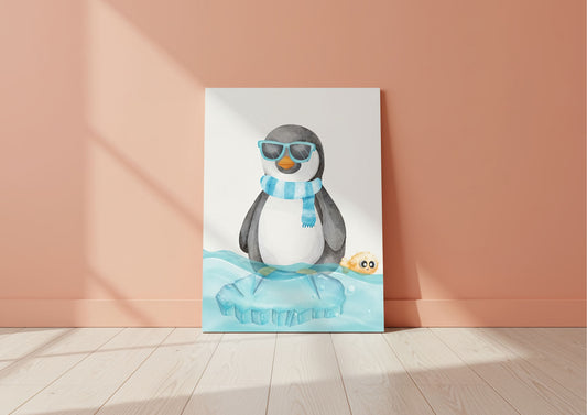 Cool Penguin Arctic Nursery Art | Watercolor Animal Print | Kids Room Decor