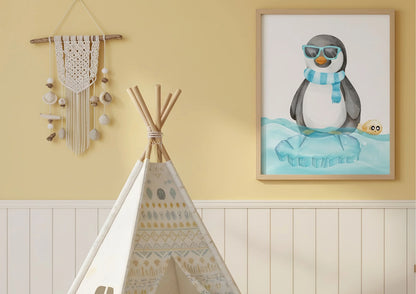 Cool Penguin Arctic Nursery Art | Watercolor Animal Print | Kids Room Decor