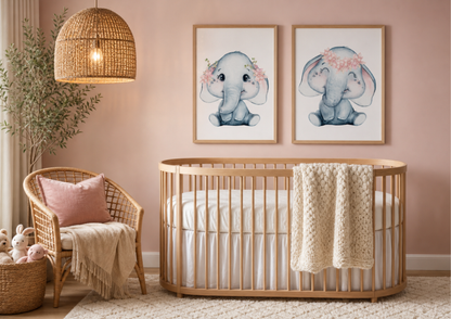 Elephant Nursery Art | Baby Girl Room Decor | Watercolor Animal Prints