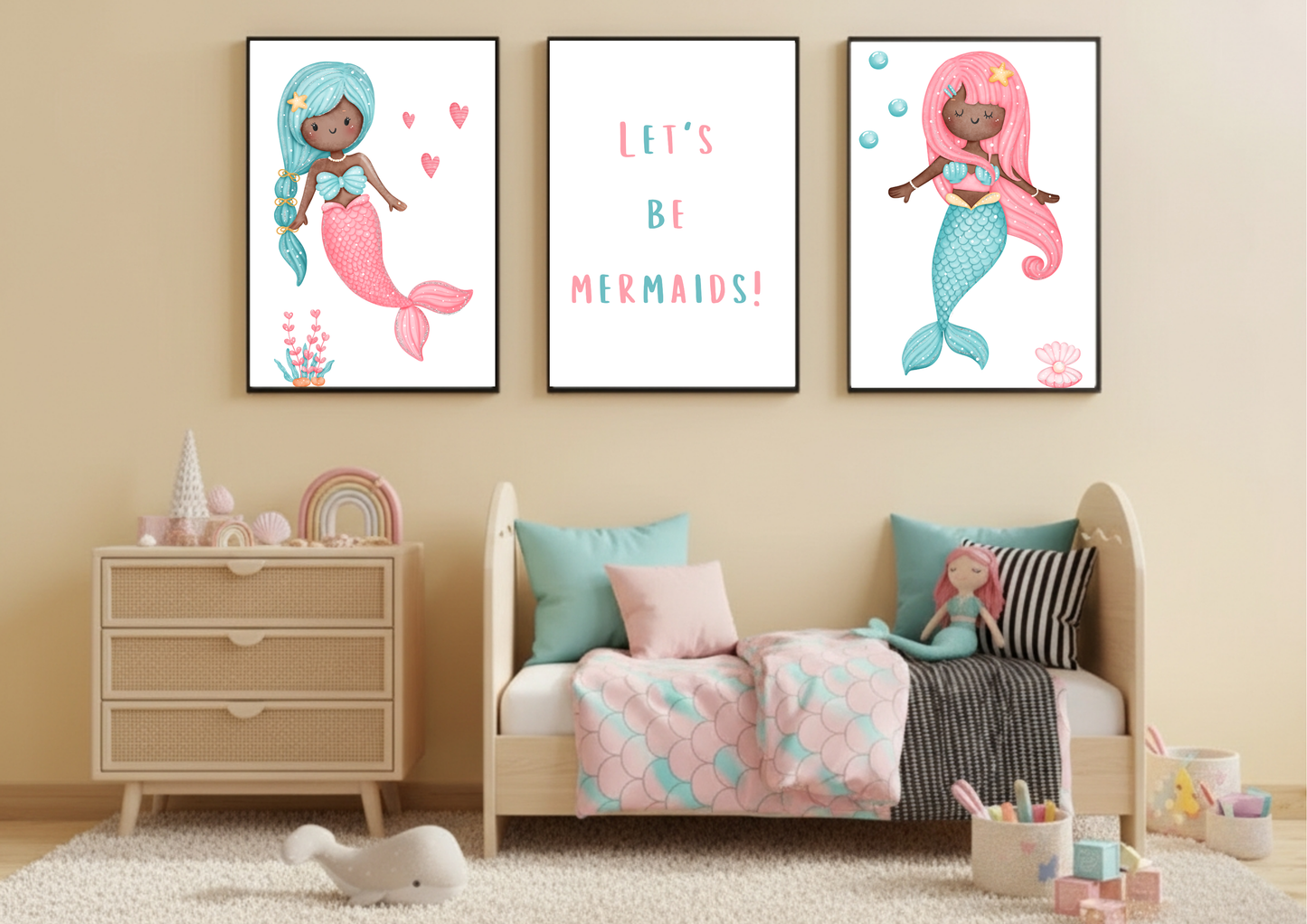 Mermaid Nursery Wall Art | Set of 3 Digital Prints | Little Jelly Bean Art